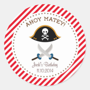 Rond Pirate Birthday Merci Sticker Rouge