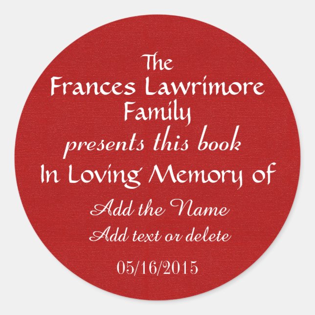 Rond Plaque de livre en Memory Sticker (Devant)