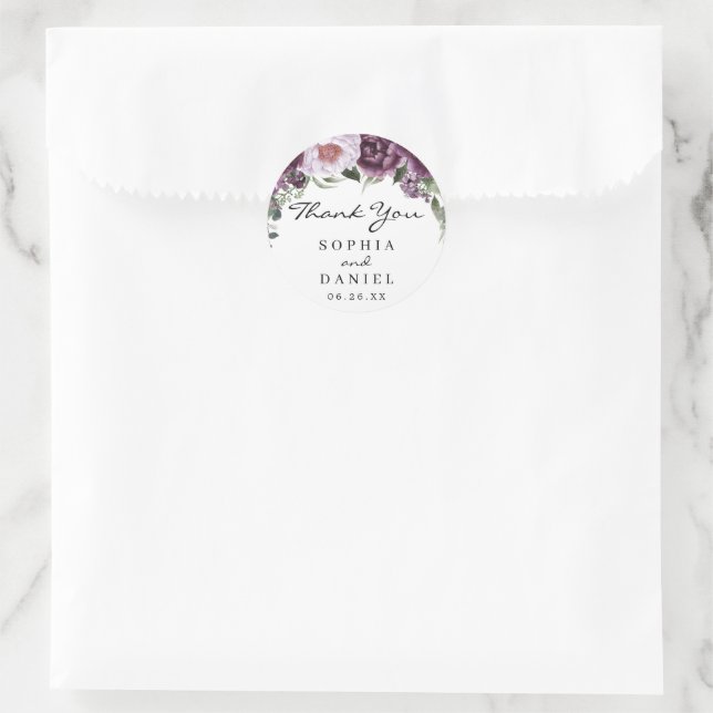 Rond Plum Peonies Mariage Favor Sticker (Sac)