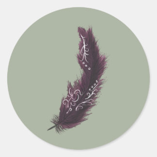 Rond Plumes violettes avec Sticker vert design blanc