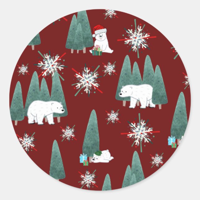Rond Polar Bear Christmas Sticker (Devant)