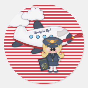 Rond Prêt à voler Pilote Avion Stripes Girl Sticker