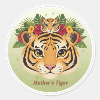 Rond Primary: Cute Mother Tiger and Cub Sticker - Maa b