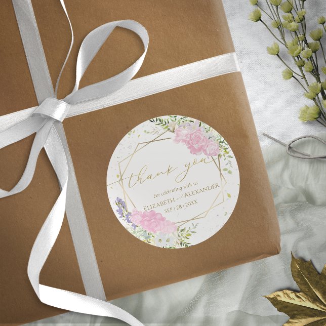 Rond Printemps mariage merci Sticker Aquarelle dorée (Créateur téléchargé)