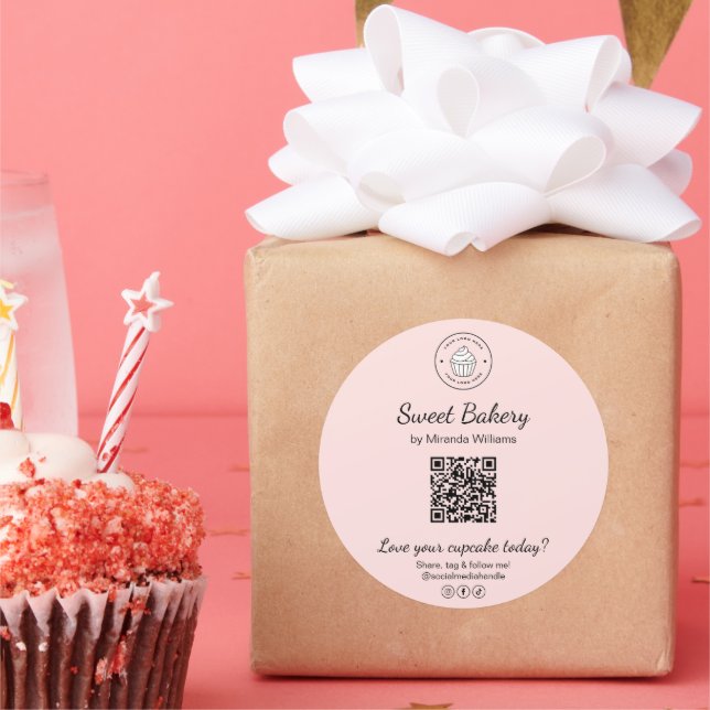 Rond QR Code Bakery Logo Pink Business Sticker (Fête)