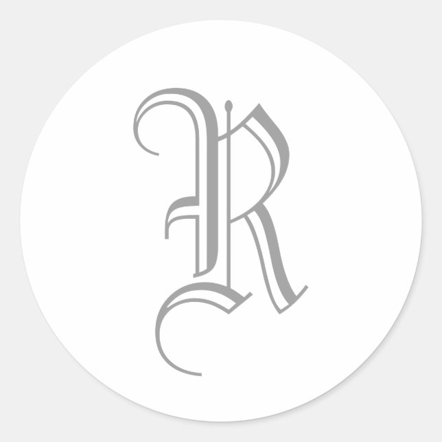 Rond R Letter Monogram Sticker Grey Old English (Devant)