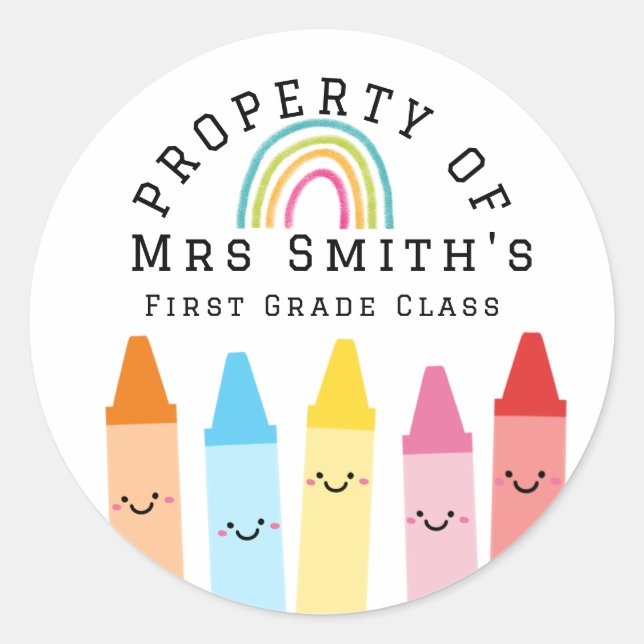 Rond Rainbow Crayons Property Of Classroom Sticker Rain (Devant)