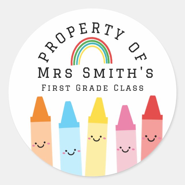 Rond Rainbow Crayons Property Of Classroom Sticker Rain (Devant)