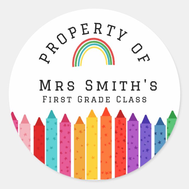 Rond Rainbow Crayons Property Of Classroom Sticker Rain (Devant)