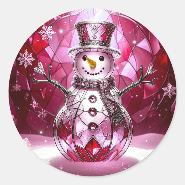 Rond Red Snowman Snowflakes Holiday Sticker (Devant)