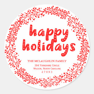 Rond Red Wreath Happy Holidays Return Adresse Sticker