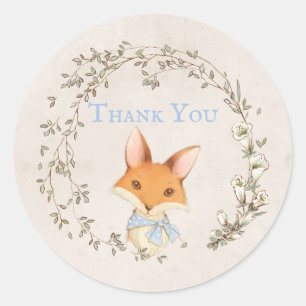 Rond Renard avec Sticker bleu "Merci" Floral