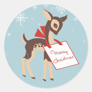 Rond Retro Baby Reindeer   Sticker de Noël