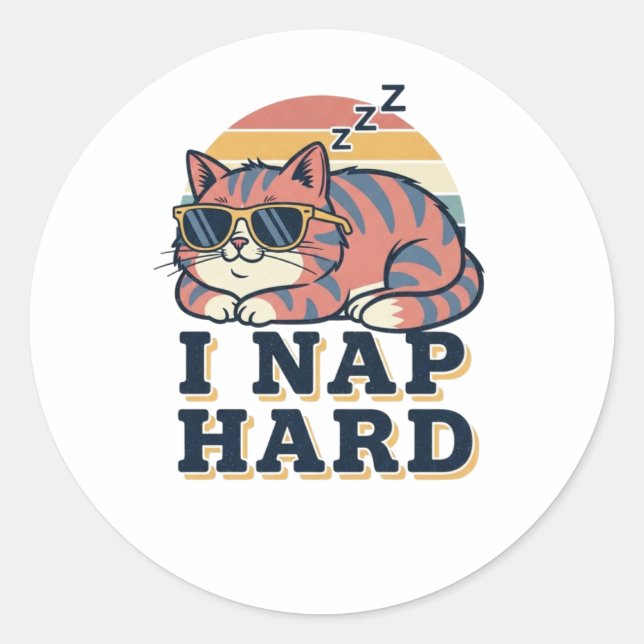 Rond Retro Cat Nap Hard Vinyl Sticker (Devant)