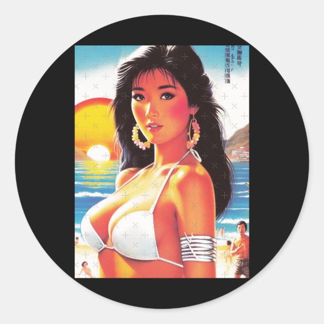 Rond Retro Oriental Girl Sticker  (Devant)