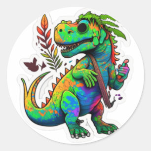 Rond Roaring Dino : Fun Dinosaur Sticker Design"
