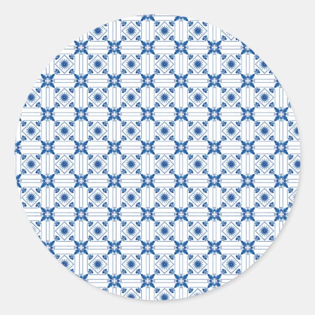 Rond Round sticker with intricate blue and white  (Devant)