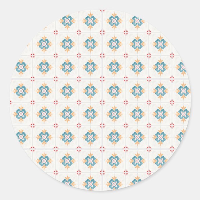 Rond Round sticker with intricate blue and yellow  (Devant)