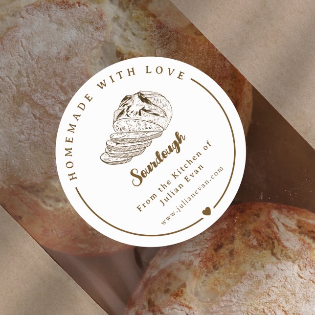 Rond Rustic Homemade with Love Sketch Bakery Sticker (Rustic Homemade with Love Sketch Bakery Sticker)