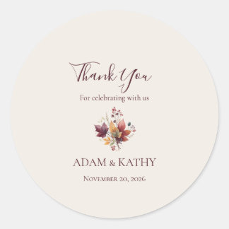Rond Rustic Maple Leaf Fall Wedding Thank You Sticker