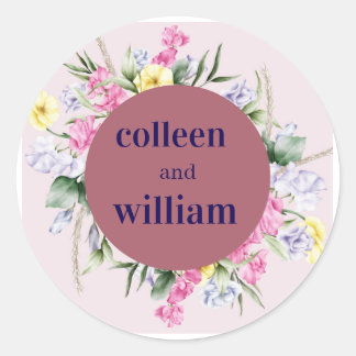 Rond Rustic Wildflower Wedding Sticker – Folk Floral Ro