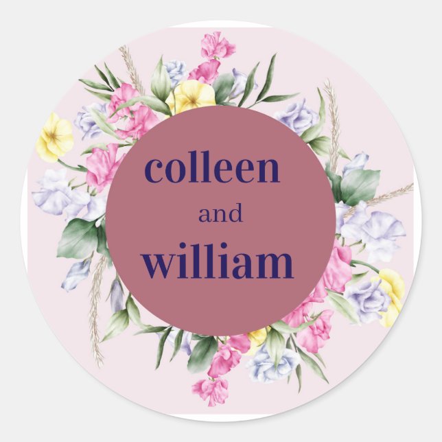 Rond Rustic Wildflower Wedding Sticker – Folk Floral Ro (Devant)