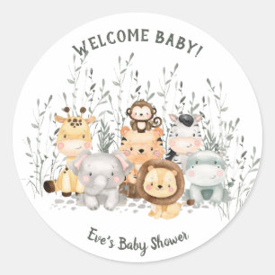 Rond Safari Animaux Baby shower Classic Round Sticker