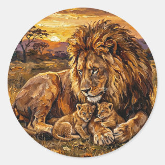 Rond Savannah Family Lion Sticker | Arte a Oil Wildlife