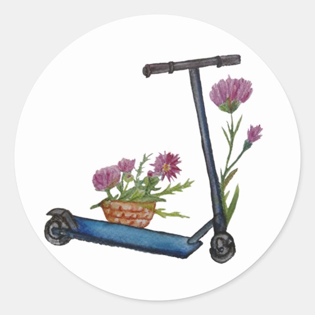 Rond Scooter-pied, Sticker Aquarelle Fleurs (Devant)