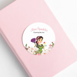 Rond Service De Nettoyage Maid Sticker Entreprise
