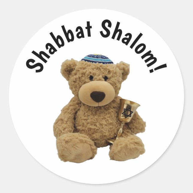 Rond Shabbat Shalom Teddy Bear Sticker (Devant)