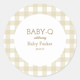 Rond Simple Beige Gingham Baby Shower Sticker