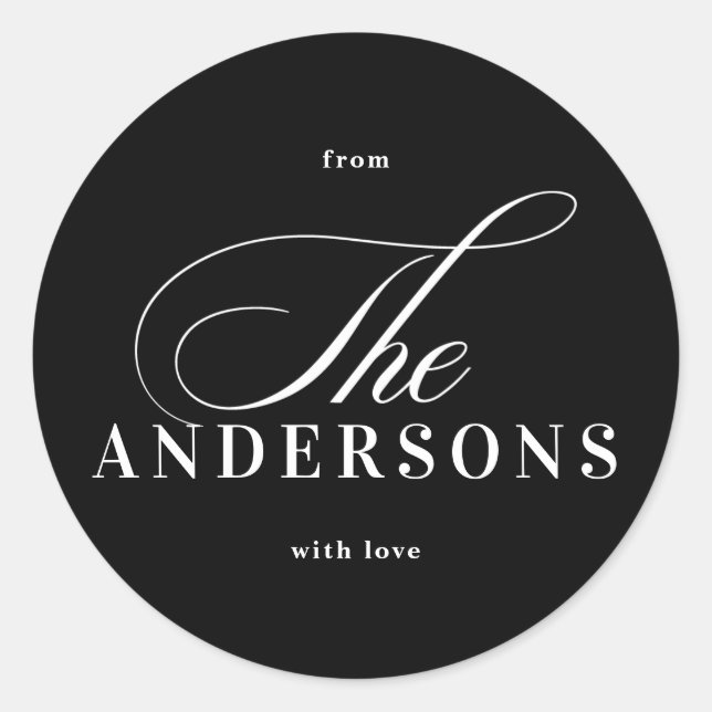 Rond Simple Nom de famille Sticker de Noël Noir (Devant)