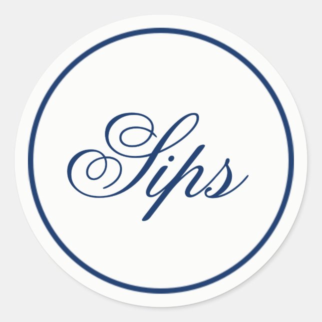 Rond "Sips" Mariage Favor & Welcome Sticker - Marine (Devant)