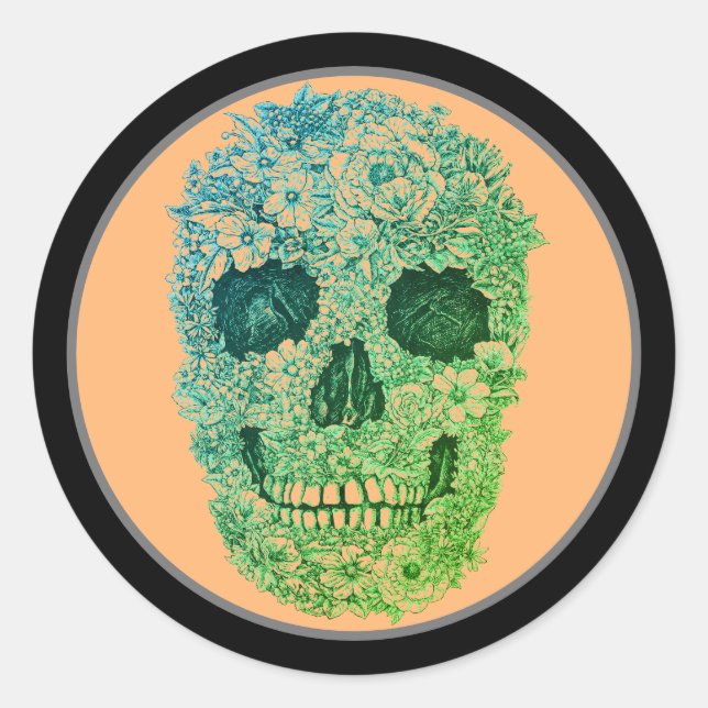 ROND SKULL HALLOWEEN DAY OF THE DEAD STICKER (Devant)