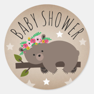 Rond Sleepy Bear Stars Girl Sticker Baby shower