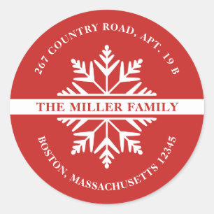 Rond Snowflake Holiday Adresse de retour Sticker Rouge