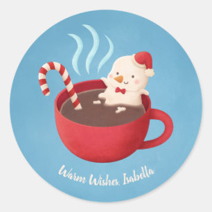 Rond Snowman en Coupe Rouge Chaleureux Souhaite Sticker