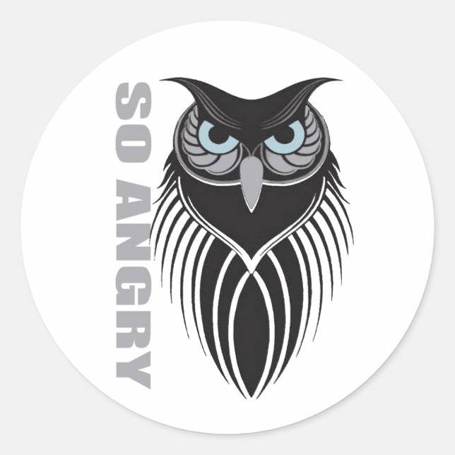 Rond "SO ANGRY" Tribal Owl Sticker | Intense Black (Devant)