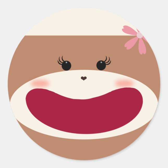 Rond Sock Monkey Girl Sticker (Devant)