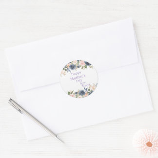 Rond soft blue and blush floral Mother's day sticker