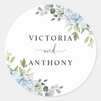 Rond Soft Blue Botanical Wedding Classic Round Sticker