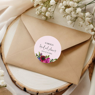 Rond Soft Pink Watercolor Floral Bridal Shower Sticker