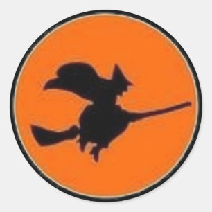 Rond Sorcière en Orange Moon - Sticker Halloween