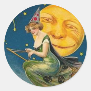 Rond Sorcière Volant Past Moon - Sticker Halloween
