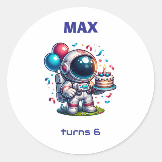 Rond  Space Explorer Astronaut Birthday Sticker