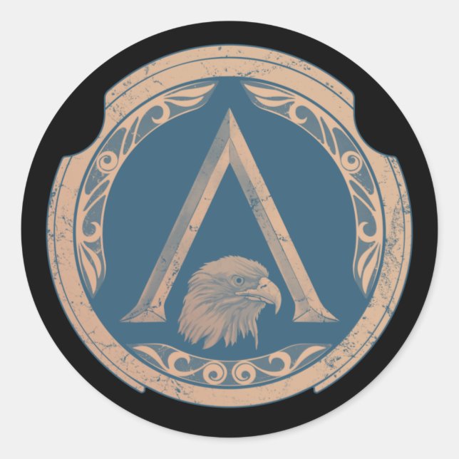 Rond Spartan Eagle Greek Shield Classic Round Sticker (Devant)