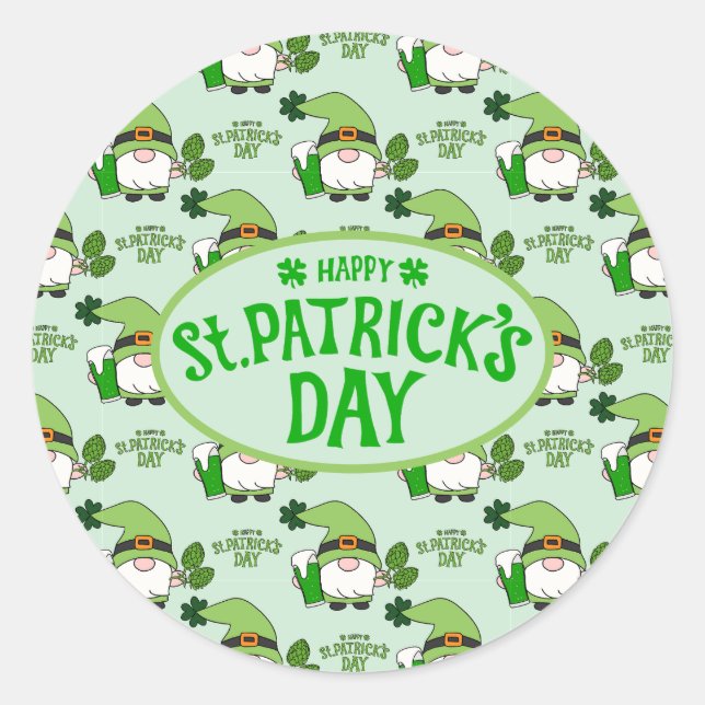 Rond St. Patrick’s Day Gnome Green Sticker (Devant)