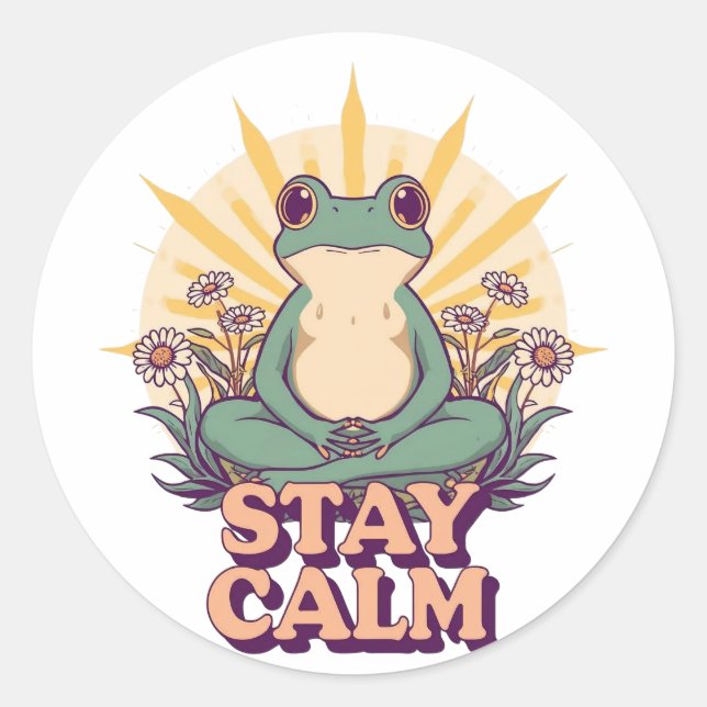 Rond Stay Calm Frog Sticker (Devant)