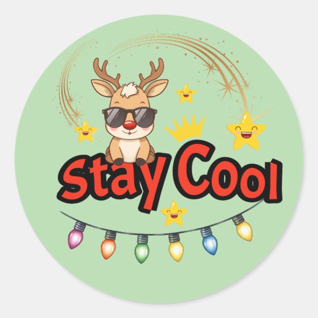 Rond Stay Cool Christmas Reindeer Sticker (Devant)